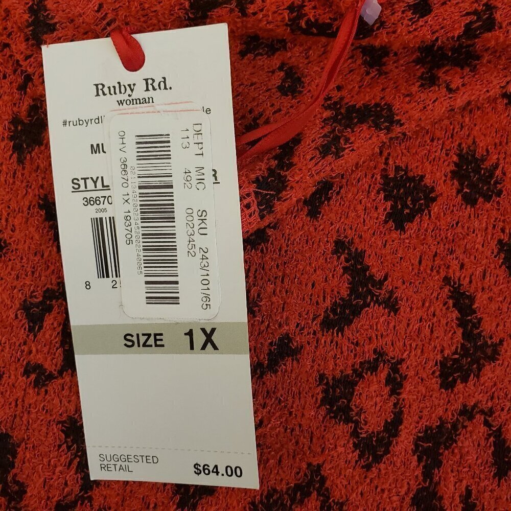 Ruby Rd Women's Textured Leopard Print Cowl Neck Sweater, Size 1X - Picture 9 of 11